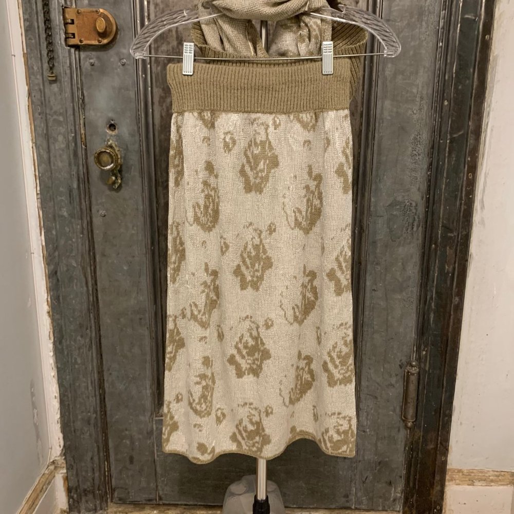 Vintage 80s cream and beige sweater and skirt matching set Victorian rose floral - Picture 6 of 7